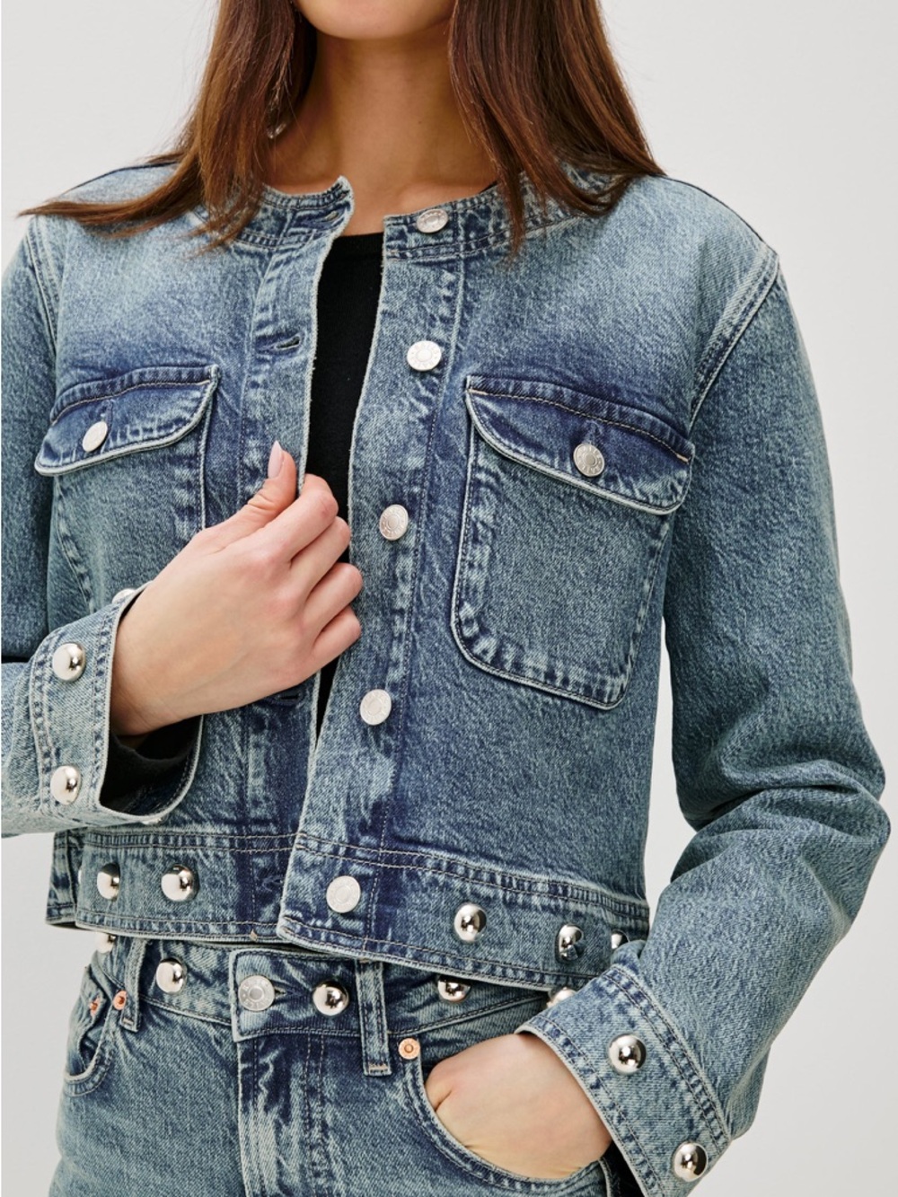 $278 Rails Capistrano Jacket Desert Sky Studded Denim Pocketed Jacket - Picture 4 of 14